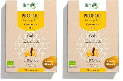HERBALGEM - Propóleo Amplio Espectro - Garganta - Defensas Naturales - el Mejor Aliado para los Dolores de Garganta - 24 Caramelos. (Paquete de 2)