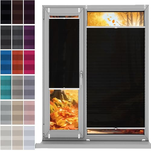 Plissee Plisseerollo Klemmfix Ohne Bohren 36 x 115 cm, Plissee Ohne Bohren Nach Maß, Plissee Thermo Verdunklungsplissee, Plisseerollo Sichtschutz, für Fenster & Tür, Schwarz