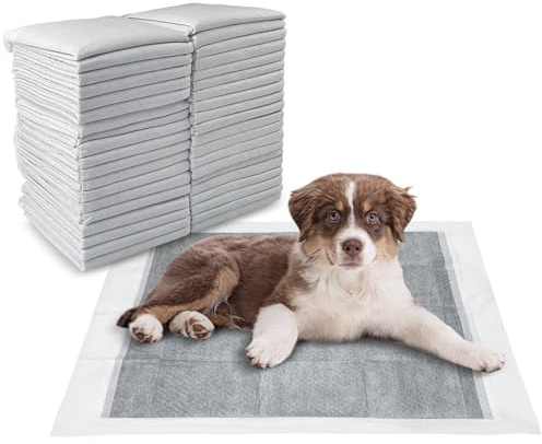 Eckerdromk 100 Stück Inkontinenzunterlage Einweg, 56 × 56 cm Trainingspads für Hunde Und Welpen, Inkontinenz Bettunterlage Auslaufsicheres 5-Lagiges Design Mit Schnell Trocknender Oberfläche (Grau)