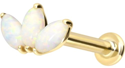 PIERCINGLINE Piercing Stecker 14 Gold Labret mit Innengewinde LOTUSBLÜTE + SYNTHETISCHE OPALE 585er Gold - Roségoldfarben, Goldfarben, Silberfarben
