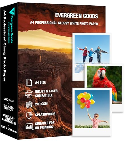 A4 Glossy Double-Sided Photo Paper 200 GSM | 100 Sheets | Inkjet & Laser Printable Photo Paper, Splashproof - Compatible with Canon, HP & Epson Printer