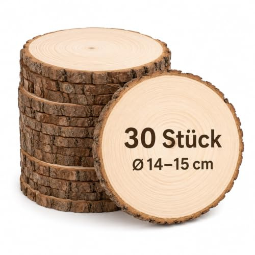 Truevaste 30 STK Holzscheiben 15cm, Baumscheiben Deko ohne Loch für Malerei | Ø14-15cm,Unbehandeltes Kiefernholz,Holzscheibe zum Basteln für Lasergravur,Untersetzer,Tischdeko,Hochzeitsdeko,Weihnachtsdeko
