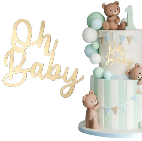 LunarCharm Oh Baby Gold Acryl Cake Topper, Babyparty & Geburtstag, 1 Stück, Gold
