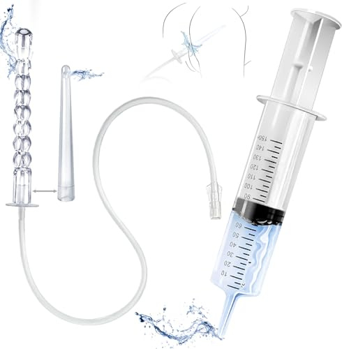 AZREKV 150ML Enema Syringe Cleaning Douche System，Travel Enema Kit for Colon Cleansing，Douche Enema Kit for Women & Men with 2 Nozzles ，with 23.6in Hose