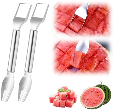 2 in 1Watermelon Fruit Cutter, Kitchen Gadgets 2025 New Stainless Steel Fruit Slicer Useful Gadgets, Multifunctional Melon Mango Watermelon Cutter for Kitchen, Summer Family Party Forks (2PCS)
