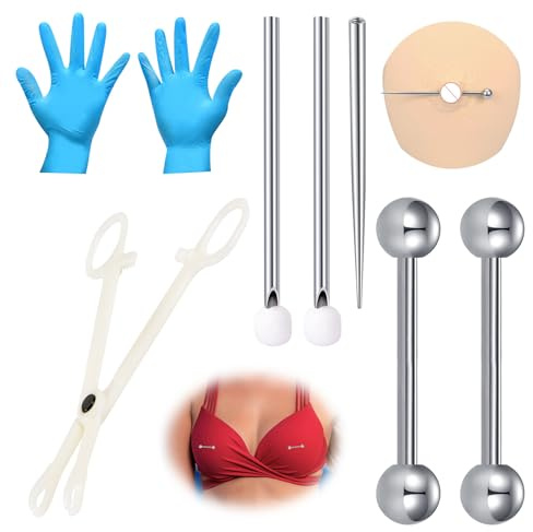 WillTen Nippel Piercing Kit mit Einweg 12G 14G 16G 18G Piercing Werkzeug, Klemmen, Taper, Edelstahl Bauchnabel Bar, Septum Ring, Nippel Ring, Zunge Bar, Lip Stud für Ersatz