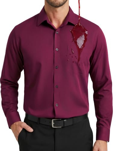 Enlision herrskjorta långärmad fläckskydd stretch skrynkelfri normal passform business casual formell kostymskjorta med ficka, M
