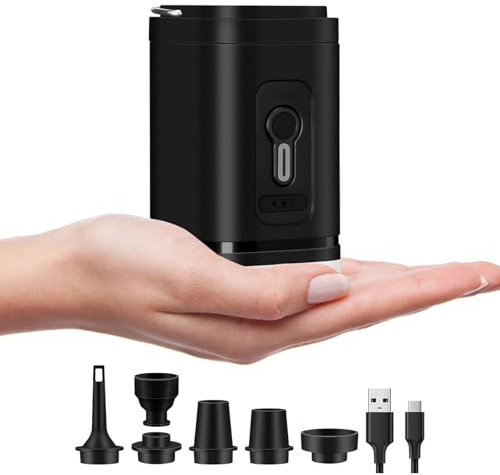 YiTePeDo Pompa Elettrica Portatile 2-in-1 Gonfia/Sgonfia - con 5 Adattatori per Materasso Gonfiabile, USB-C Ricaricabile 1200mAh e Luce LED per Barca, Piscina, Campeggio, Sacchetti Sottovuoto (Nero)