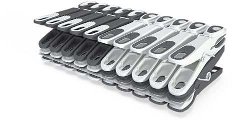 LaundrySpecialist Wäscheklammern Soft Grip – Grau/Weiß – 60 Stück – extra lang & stabil – aus 85 % recyceltem Material – Kunststoff-Wäscheklammern – Hergestellt in der EU