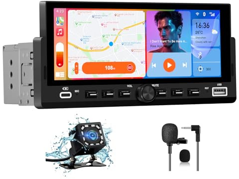 AWESAFE Radio de Coche 1 DIN Universal con Carplay y Android Auto Inalámbrico,Autoradio 1 DIN con Pantalla Táctil de 6.86 Pulgadas y Cámara Trasera, Admite Bluetooth/Mandos Volante/FM/USB