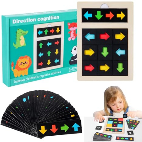 Krmoau Puzzle direzionale – Gioco a incastro in legno con riconoscimento dei colori, gioco da tavolo cognitivo compito di pensiero, gioco educativo per bambini in età prescolare