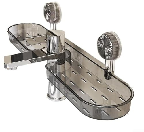 Organizer da bagno a ventosa salvaspazio con ripiano per rubinetto per lavandino, progettato per contenere prodotti per la cura della pelle e il trucco, costruito con materiali resistenti all'umidità