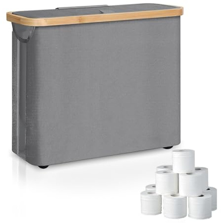 Cesta Papel Higienico, Guardar Papel Higienico de Baño, Organizador Papel Higienico con Tapa y Ventana, Cesta para Papel Higienico de Baño, Almacenamiento de Papel Higiénico para 8-12 Rollos (Gris)
