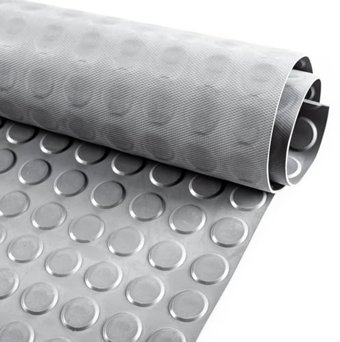 Gummimatte Meterware Noppenmatte 3mm Gummiläufer Noppen Bodenmatte als Werkstattboden, Werkbank Auflage, Antirutschmatte für Anhänger, Keller, Garage TPE geruchsarm 220 x 140 cm Grau