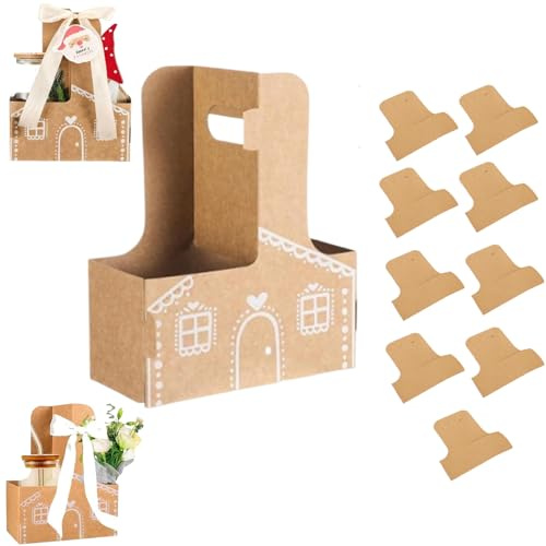 Portabicchieri natalizi a forma di casa di pan di zenzero da 10 pezzi, scatola regalo di pan di zenzero, contenitore for sacchetti di carta for biscotti fai da te, for bomboniere e festività