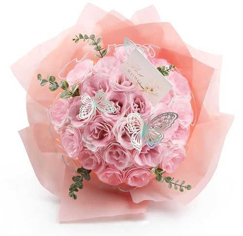 DXiongW 24 Stück Glitzer Rosenstrauß Rosa Künstliche Rosen DIY Blumensträuß Glitzer Rosenstrauss Geschenk für Valentinstag Muttertag Hochzeit Verlobung Geburtstag und Jahrestag Kunstblumen Dekoration