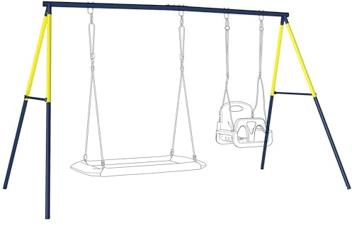 AIYAPLAY Balançoire portique pour Enfant avec Double balançoire, Aire de Jeu extérieure Cadre en Acier, pour 3-8 Ans, capacité de 150 kg, Bleu