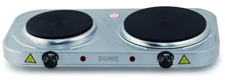 Placa Eléctrica Doble 2500W (1000W + 1500W), Hornillo Eléctrico 2 Fuegos con Control de Temperatura, Placas de 155 mm y 185 mm, Cocina Portátil para Hogar y Camping.