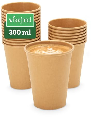 wisefood® Kaffeebecher to go [300ml] Cappuccino Pappbecher einweg hitzebeständig [50 Stk] Coffee to Go Becher Pappbecher Kraftpapier kompostierbare Bio Kaffeebecher Becher für Heißgetränke Party