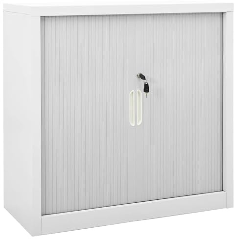 mzdioop Sliding Door Wardrobe Grey Steel 90 x 40 x 90 cm with Lock and 2 Shelves, Space-Saving Multi-Purpose Cabinet for Office, Living Room, Hallway and Basement, Robust Storage Space for Files
