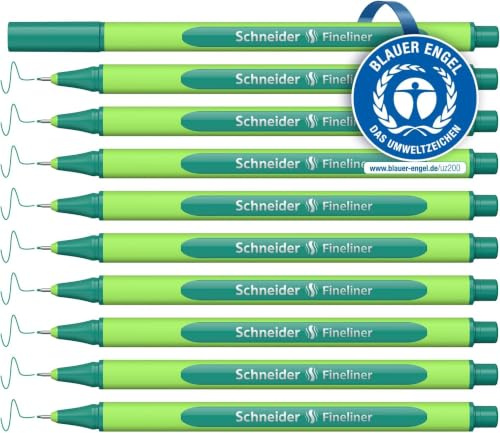 Schneider Line-Up Fineliner (Strichstärke 0,4 mm, aus biobasiertem Kunststoff, ausgezeichnet mit Der blaue Engel) 10 Stück, nautic-green