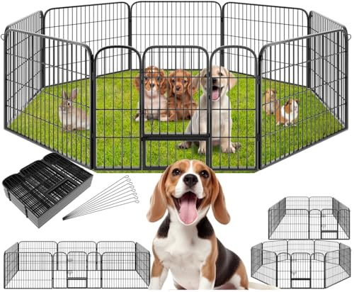 tectake® Recinto per Cani, Cuccioli, Conigli e Animali di Piccola Taglia, Set 8 Pannelli, Recinto da Esterno e Interno, Porta con Doppio Blocco, Pieghevole - Dimensioni Singolo Pannello 60 x 77 cm