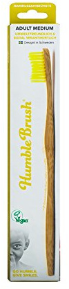 The Humble Co. Cepillo de Dientes de Bambú Amarilla | Cerdas Medianas | Biodegradable, Ecológico, Vegano para su Cuidado Bucal Diario, Aprobado por el Dentista (1 Paquete)