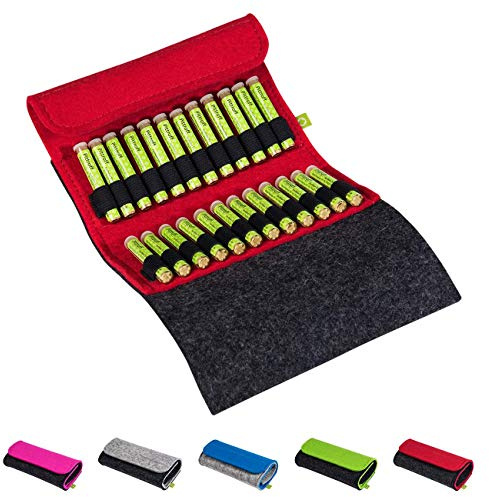 Homöopathische Taschenapotheke, Globuli-Tasche zum Buch MaxiQuickfinder Homöopathie (GU) von Dr. Markus Wiesenauer, gefüllt mit 24 Globuli-Röhrchen (Glas), aus echtem Filz (rot)