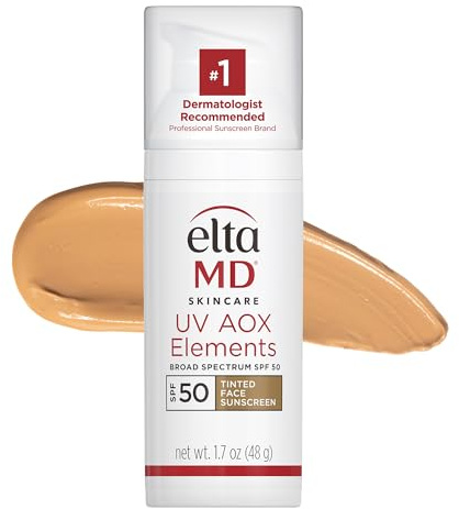 EltaMD UV AOX Elements Tinted Mineral Face Sunscreen Lotion, Tinted Moisturizer for Face SPF 50 with Antioxidants, For Dry Sensitive Skin 1.7 oz Pump
