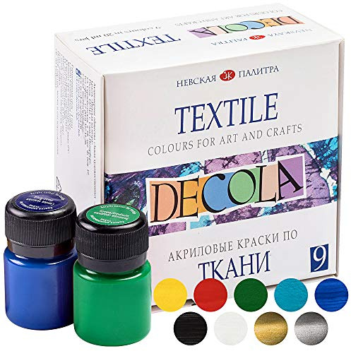 Decola Acryl-Textilfarbe Set, 9x20ml waschmaschinenfeste Stoffmalfarben