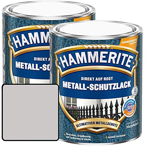 Hammerite Metall Schutzlack Hammerschlag-Effekt Rostschutz Silbergrau Sparpaket, 2 x 750 ml