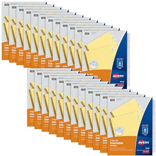 Avery Big Tab Insertable Dividers for 3 Ring Binders, 8-Tab Set, Buff Paper, Clear Tabs, 48 Sets of 11112 (11115)