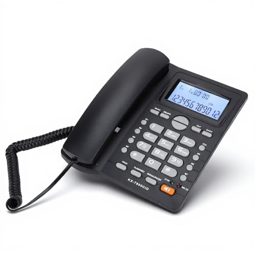 KX-880CID Telefono con filo con vivavoce e display ID chiamante, set di estensione a due porte Telefono fisso per casa/hotel/lavoro/ufficio.(Nero)