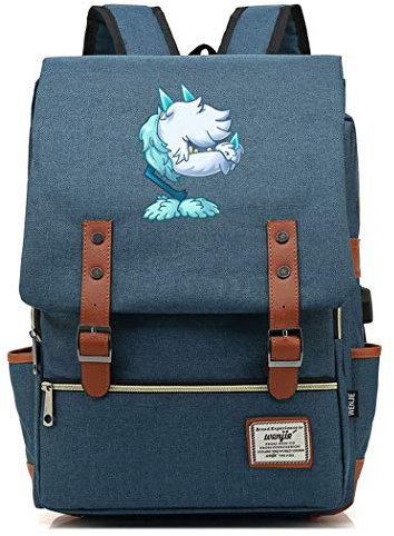 WANHONGYUE Plants vs. Zombies Spiel Schulrucksack Schulranzen Studententasche Vintage Backpack 15,6 Zoll Laptop Rucksack mit USB-Ladeanschluss Steel Blue / 4