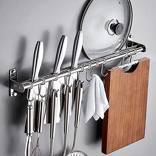 JKMQA Soportes para Utensilios para Olla Sartén Cuchillo Cucharón de Cocina Barra Colgador Utensilios Cocina de Acero Inoxidable 10 Ganchos 60 cm