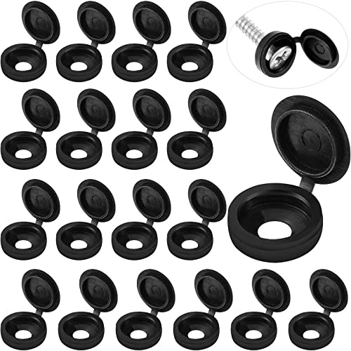 Hotop 100 Pcs Hinged Screw Caps Plastic Shutter,Medium,Black | Snap Covers, Washer Flip Tops, Fold Screw Snap Covers for Screw Protection