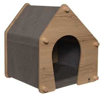 Luxury Dog House - Trä (Large) Crete – Hundkoja för inomhus med kudde – hundsovplats med integrerad hundsäng – Elegant sovplats för lägenheten