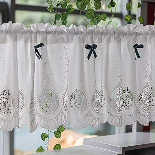 Ricemru Landhausstil Küchengardinen Scheibengardine Gehäkelt Vintage Weiß Barock Häkeloptik 40cm Bistrogardine Stickerei Häkelkante Kurz Küche Kurzstore Gardinen Halbe Fenster,150x40cm
