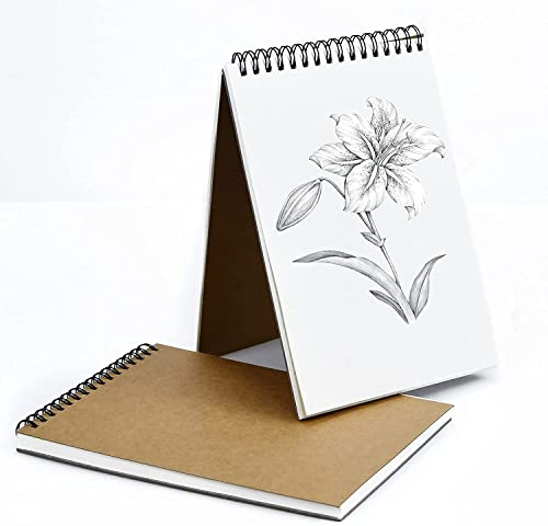 CHUANGOU 2 Pezzi A5 Blocco per Schizzi Copertina Kraft Quaderno da Disegno 30 Pagine ciascuno, Carta da 160 g