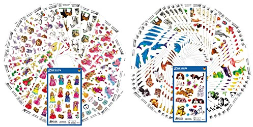 AVERY Zweckform 386 & 485 Sticker für Kinder (Aufkleber für Jungen, Mädchen, Tiere, Hunde, Katze, Panda, Vögel, Pferde, Delfine, Fische) 59990 & 59992