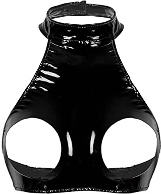 dPois Sujetador Abierto para Mujer Sujetador sin Copa sin Relleno de Cuero Wetlook Bralette Tank Crop Tops Chaleco Pecho Abierto Open Cups Bra Latex Erótica Negro A XL