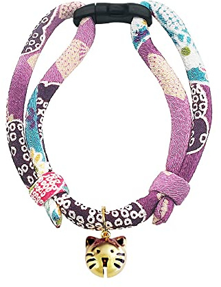 PetSoKoo Cat Collar with Kitty Face Bell. Cute Japan Chirimen Kitten Collar. Soft & Lightweight.