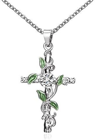 Dishowme Croix Infini Pendentif Collier Cristal Coeur Feuille Crucifix Collier Religieux Chrétien Chanceux 8 Bijoux pour Femmes Filles Ados (Argent A)