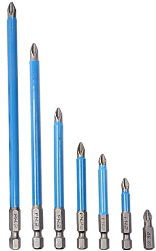 NUSHKI 7Pcs PH2 Hex Shank Magnetic Screwdriver Bits Long Reach Electric Screwdriver Bit Phillips/Cross Head