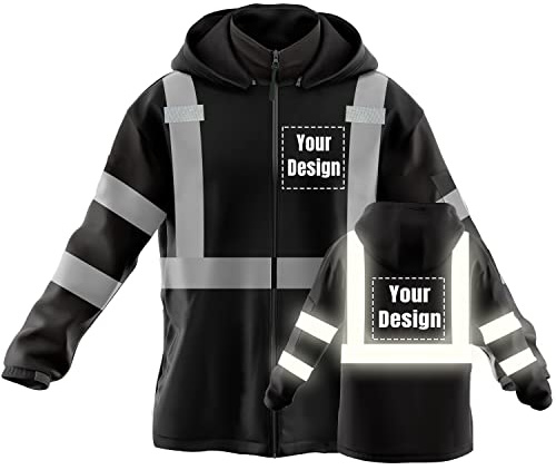 YOWESHOP Hi-Vis Safety Jackets Custom Logo High Visibility Windbreaker Team Work Uniform (Large, Black)