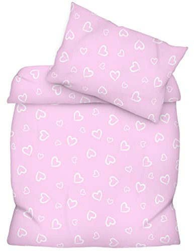 Amilian Bettwäsche Set 1x Bettbezug: 120 x 90 cm und 1x Kopfkissenbezug 40x60 cm mit Hotelverschluss Bettgarnitur 120x90 cm für Sommer und Winter Herzen Rosa