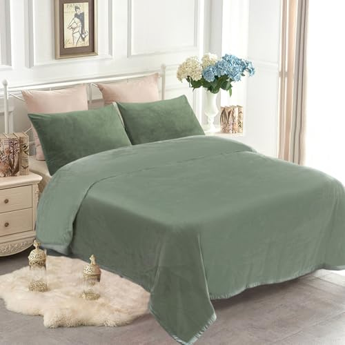 JYK Fleece Plush Blanket 4.4 LB, 1 Ply, Korean Mink Blanket King 85 x 95 - Super Soft and Warm, Lightweight and Cozy Fuzzy Solid Color Fleece Blanket for Bed, Green