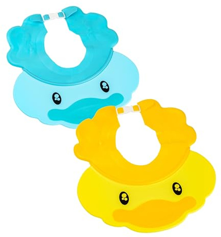Verstellbarer Augen- und Ohrenschutz, 2 Stück, Blau + Gelb, weicher Shampoo Schutz für Kleinkinder und Erwachsene, Duschhaube Kinder, Baby Shampookappe, Haarwaschhilfe für Haare waschen ohne Tränen