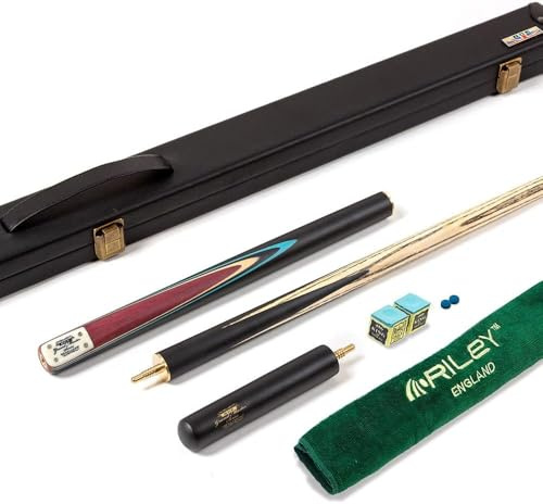 BCE Grandmaster 3/4 Cut Snooker Cue with Extension & Hard Case - 3 Piece - 57 with 9.5mm Tip - Finest North American Ash Shaft - Hand Spliced Layered Ebonised Black Wood Butt