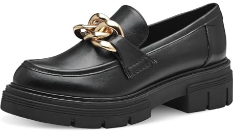 MARCO TOZZI Damen Loafer mit Absatz mit Plateausohle Vegan, Schwarz (Black Gold), 38 EU